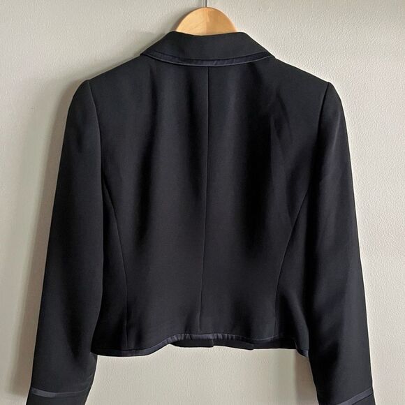 Vintage En Avance Black Cropped Blazer 4 Satin Trim Button Front Y2K Minimalist - Picture 7 of 7